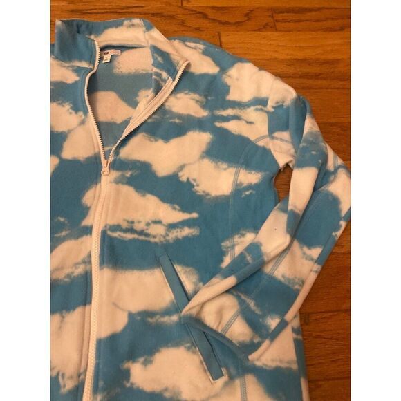 NWOT BP women's blue cloud patterned thin zip front slash pocket sweater size SM - Picture 3 of 7